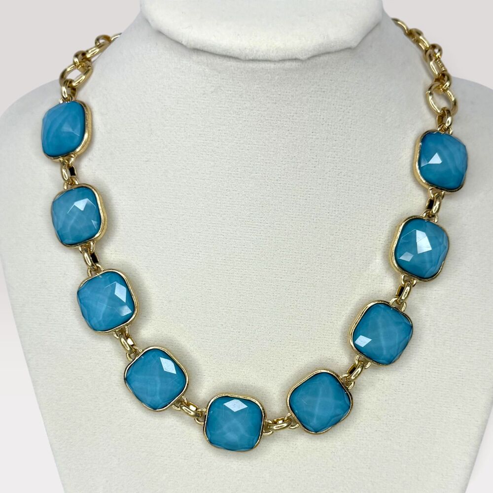 The Petal New York Gold-Tone Link Necklace with Blue Faceted Stones